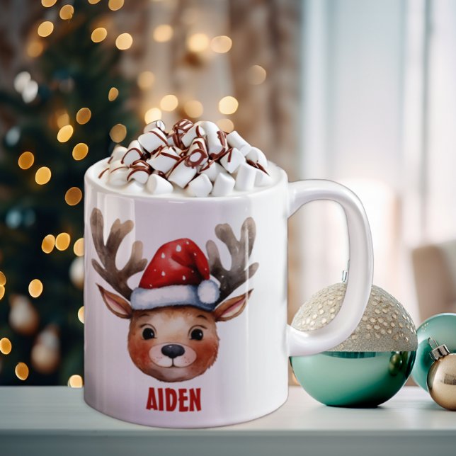 Visage de rennes mignonette Xmas Mug personnalisé (Cute Christmas Mug Keepsake)