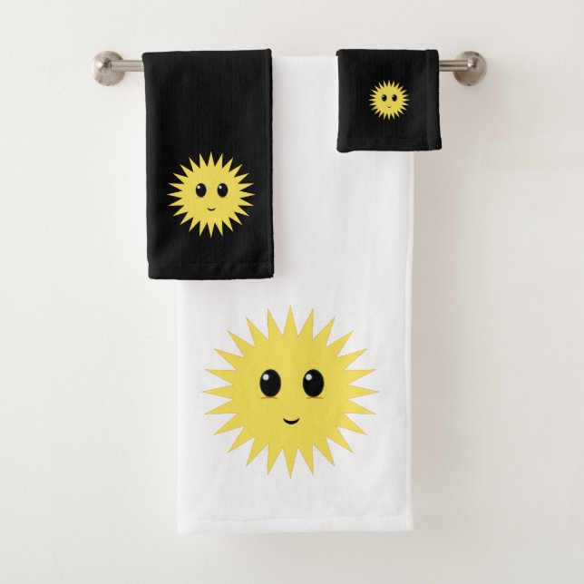 Visage de soleil heureux moderne sur fond noir et  (En situation)