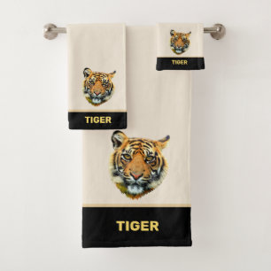 Visage de tigre élégant sur fond beige et noir