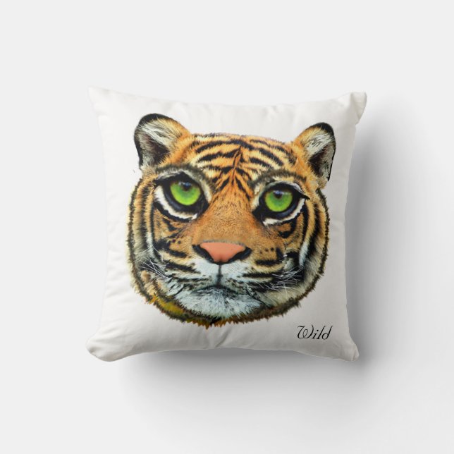 Visage de Tigre Sauvage sur Coussin de Lancement B (Recto)