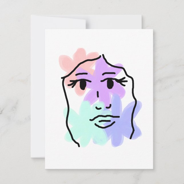 Visage et fleurs abstrait (couleurs pâles) (Devant)