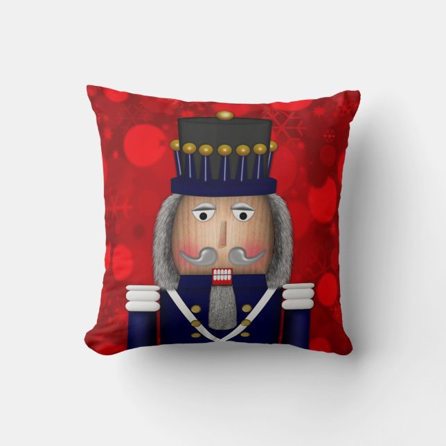 Visage Nutcracker de Noël, Coussin Carré bleu (Recto)