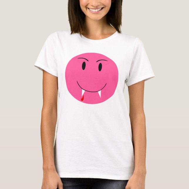 Visage rose Avec T-shirt Fangs Vampire (Devant)