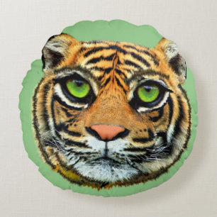 Visage sauvage de tigre sur Coussin vert rond