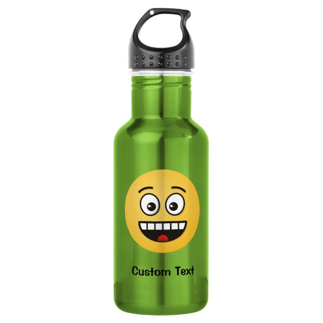 Visage souriant avec bouteille d'eau à bouche ouve (Devant)