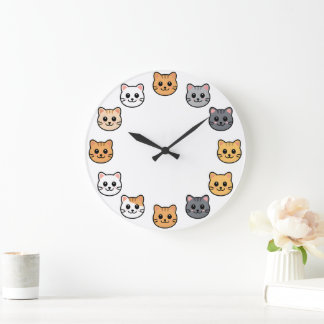 Visages de Chat de Dessin Animé Mignon Horloge Mur