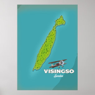 Visingsö Suède carte vintage affiche de voyage.