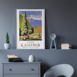 Visit Kashmir India Vintage Travel Poster