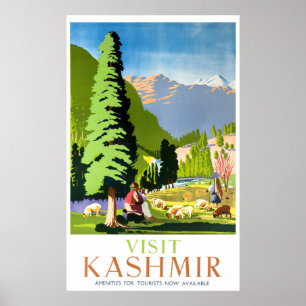 Visit Kashmir India Vintage Travel Poster