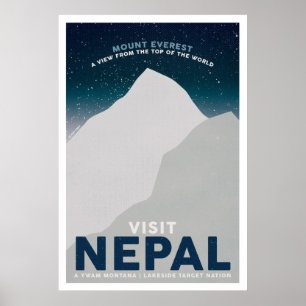 Visit Nepal Mount Everest Vintage Travel Poster