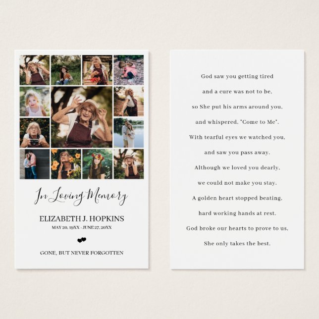 Visite 13 Photos Collage Funéraire Cartes de prières comm (Devant & derrière)