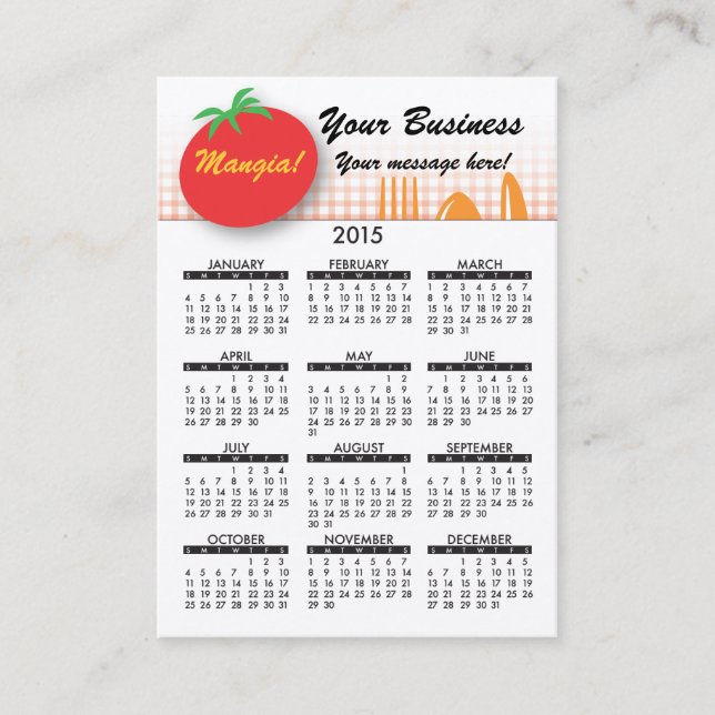 Visite 2015 diner italiens de calendrier de carte de (Devant)
