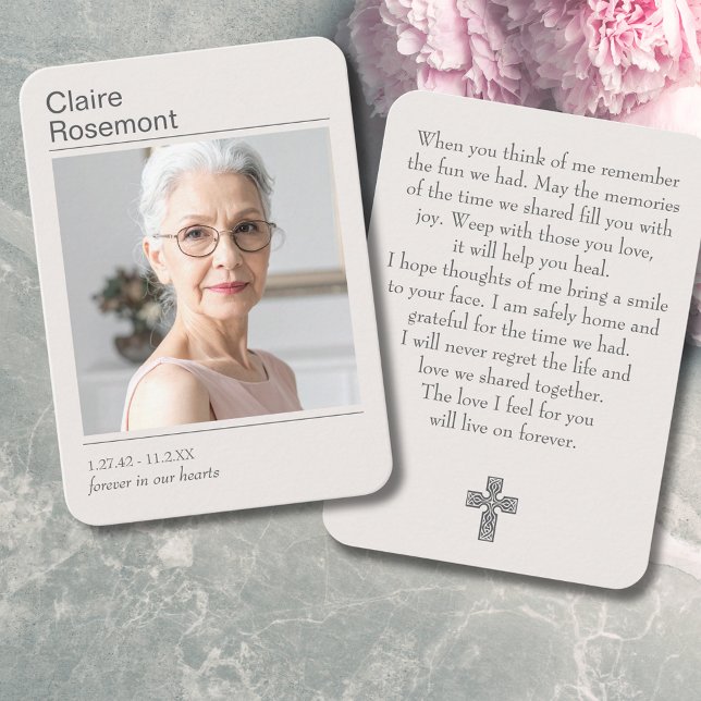 Visite À jamais dans nos cœurs Carte de prière de croix m (Forever In Our Hearts Modern Cross Prayer Card
)