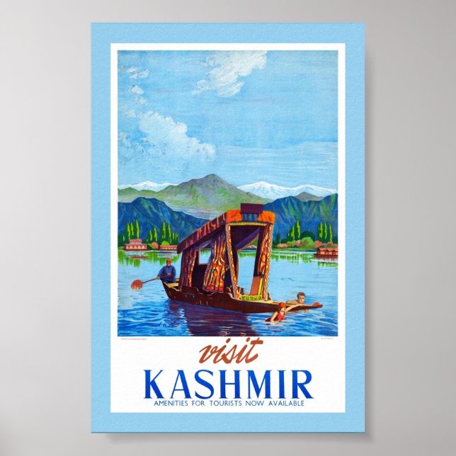 Visite Affiche Vintage Kashmir Restaurée (Devant)