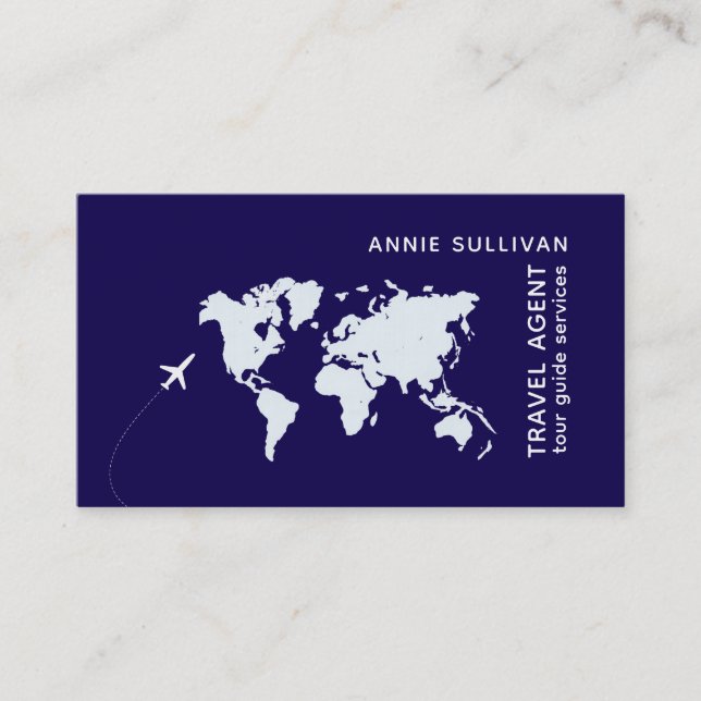 Visite Agent de voyage bleu foncé avec carte du monde (Devant)