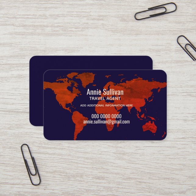 Visite Agent de voyage élégant Contact - Carte du monde (Devant/Arrière en situation)