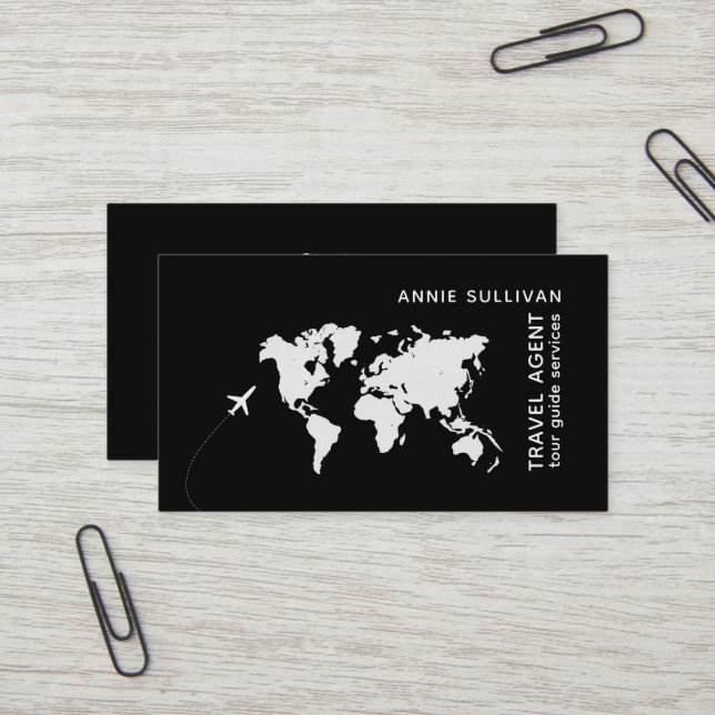 Visite Agent de voyage . noir avec carte du monde (Devant/Arrière en situation)