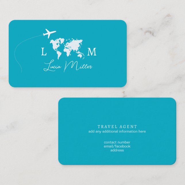 Visite Agent de voyages Azure monogramme carte du monde & (Devant / Derrière)