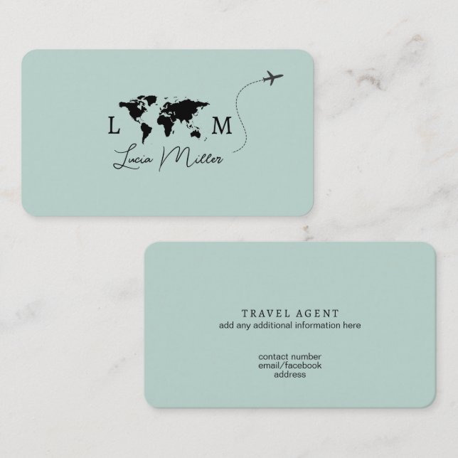 Visite Agent de voyages élégant monogramme carte du monde (Devant / Derrière)