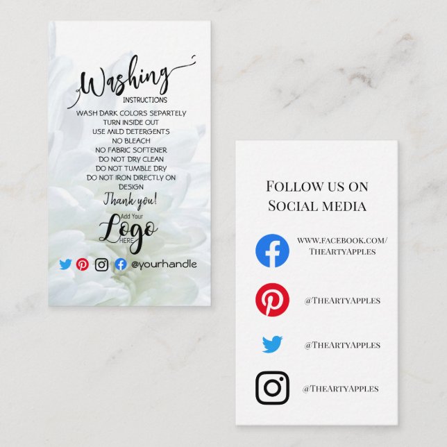 Visite AJOUTER LES instructions de lavage LOGO CARE CARTE (Devant / Derrière)