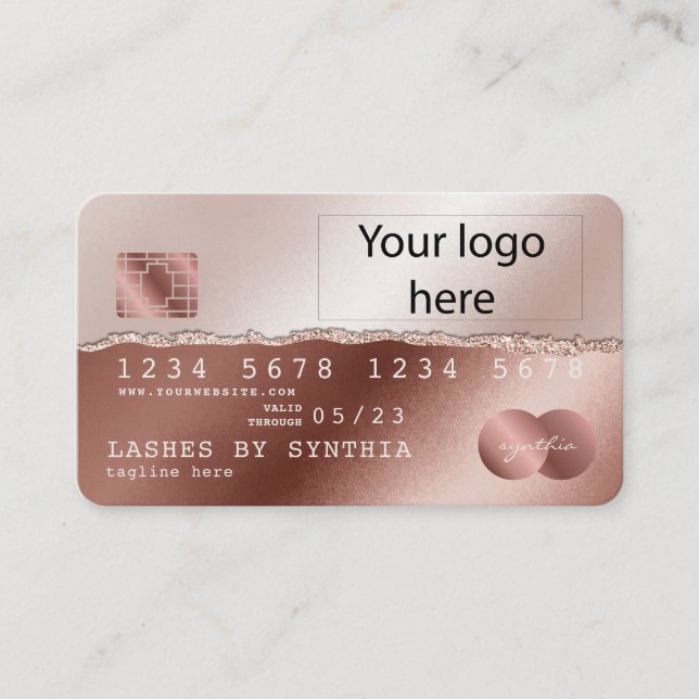 Visite Ajouter votre logo Carte de crédit Rose Gold Parti (Devant)