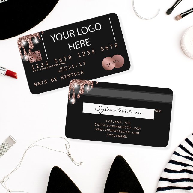 Visite Ajouter votre logo Carte de crédit Rose Styled Gol (Créateur téléchargé)