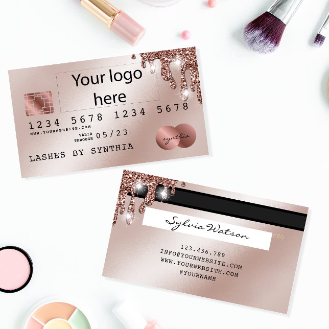 Visite Ajouter Votre Logo Carte de crédit Rose Styled Gol (Créateur téléchargé)