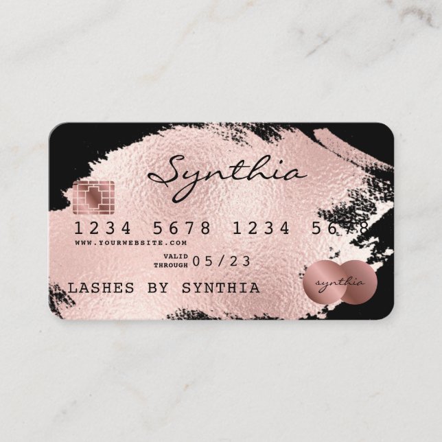 Visite Ajouter Votre Nom Carte de crédit Rose stylisé Gol (Devant)