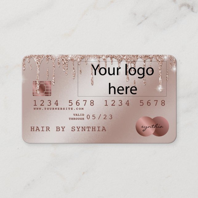 Visite Ajoutez Votre Logo Carte de crédit Rose Styled Gol (Devant)