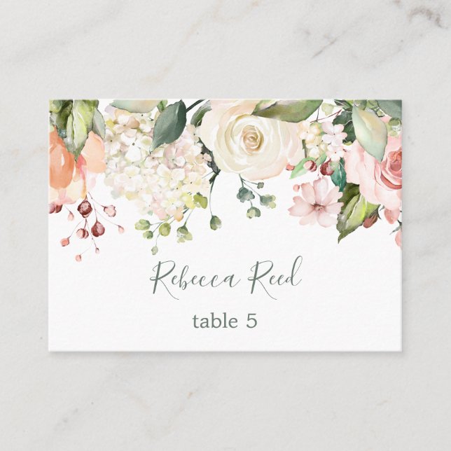 Visite Aquarelle verte, rose roses carte de place (Devant)
