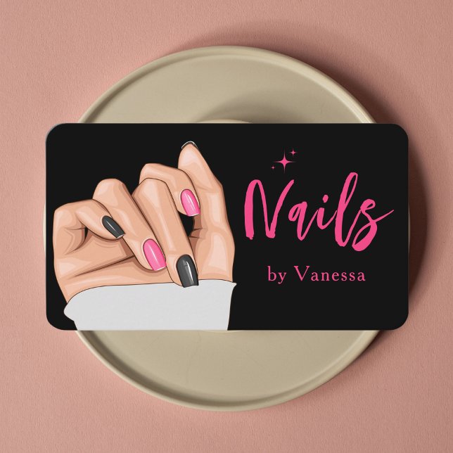 Visite Artiste à ongles roses noir Qr Code Chic Carte de  (Créateur téléchargé)