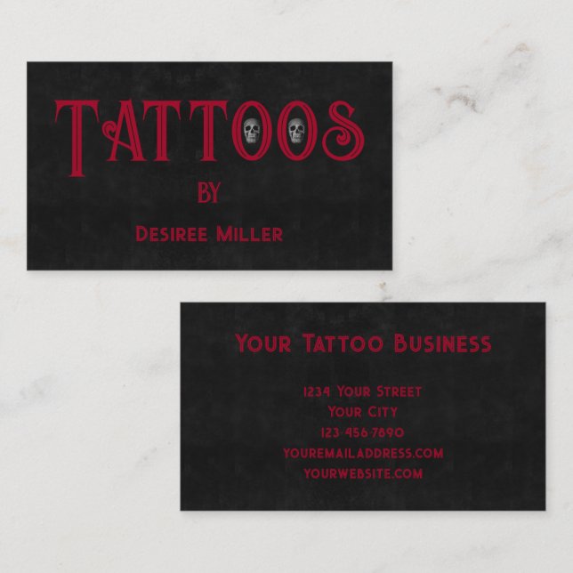Visite Artiste de tatouage Rouge noir Cool Carte de visit (Devant / Derrière)