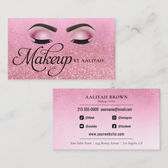 Visite Artiste maquillage Rose de luxe Red Glam Carte de  (Devant / Derrière)