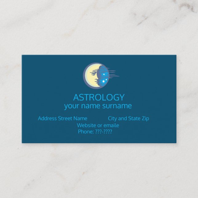 Visite Astrologie zodiaque Lune et étoiles Carte de visit (Devant)