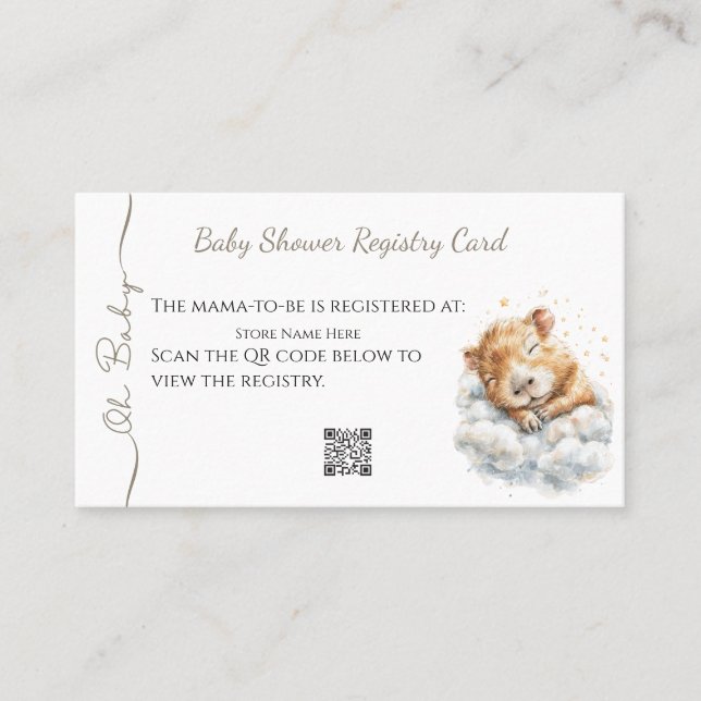 Visite Baby Garçon Shower • Carte de Registre • Capybara (Devant)