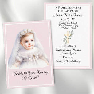 Visite Baptême catholique petite fille rose carte de souv