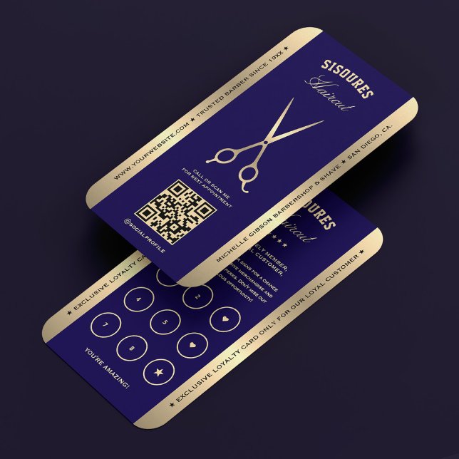Visite Barbier Barbier Bleu foncé Ciseaux Carte de fidéli (Barbershop Barber Dark Blue Scissors Loyalty Card
)