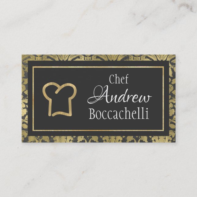 Visite Baroque Grey et Gold Chef Casquette Carte de visit (Devant)