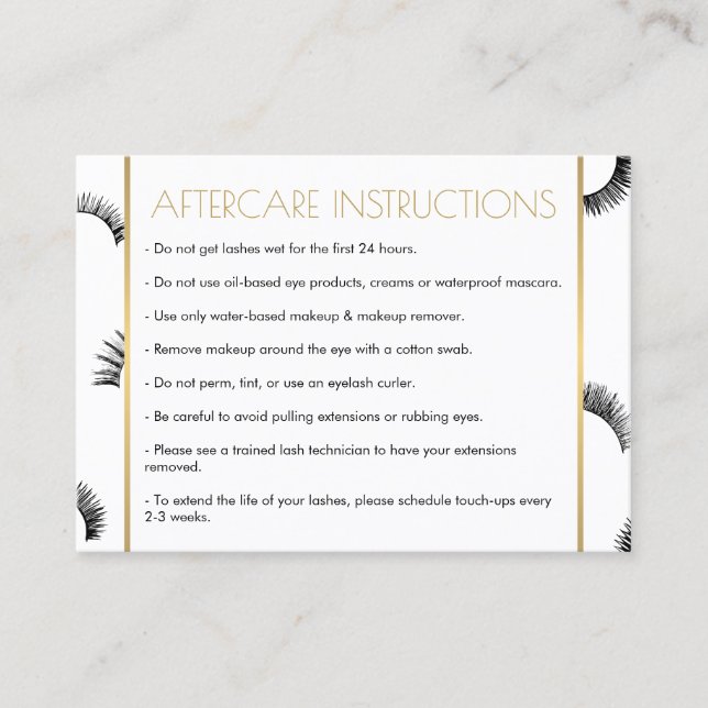 Visite Beaucoup de Lashes Salon Carte d'Aftercare Blanc/N (Devant)