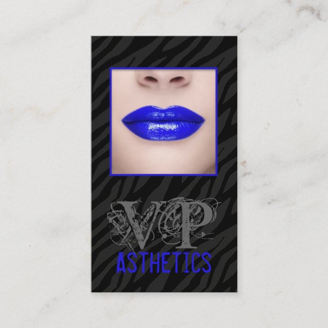 Visite Black Zebra Print Blue Lips Make Up Carte de visit (Devant)