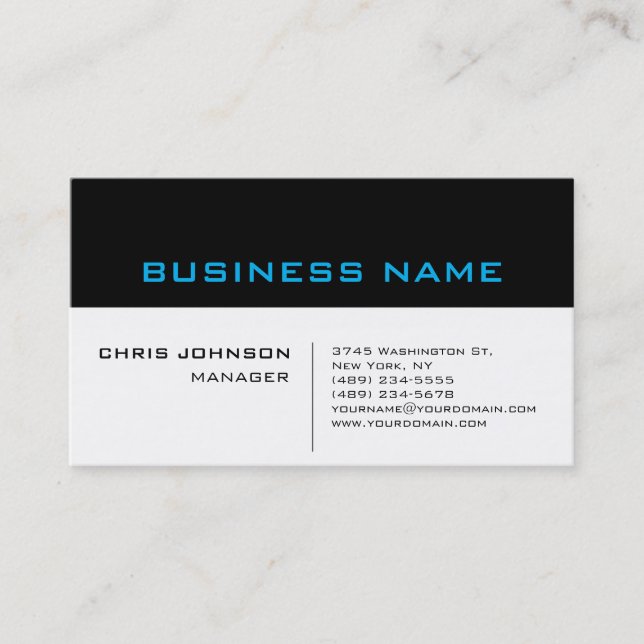 Visite Bleu noir blanc Unique Chic Manager Carte de visit (Devant)