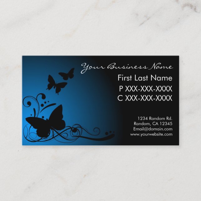 Visite Bleu noir fade papillon tourbillonne carte de visi (Devant)