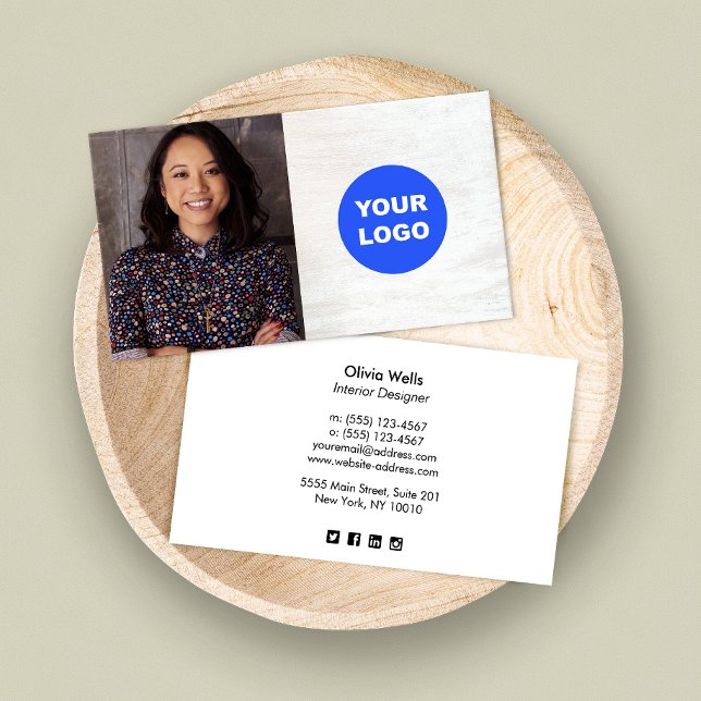 Visite Bois blanc Ajouter un Carte photo de logo (Créateur téléchargé)