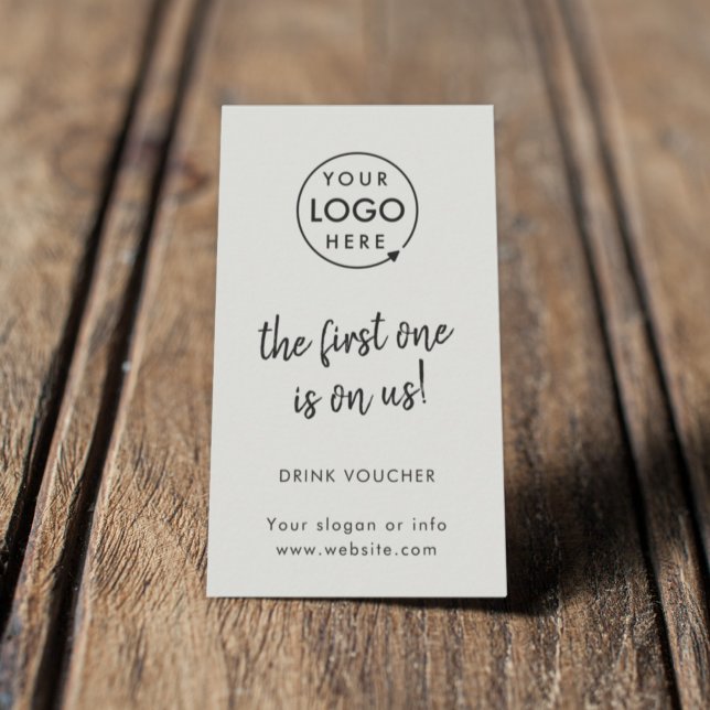 Visite Bon de boisson | Carte de logo Gris Événement Entr (Minimalist company branded drinks vouchers for small business events & corporate launch parties.)