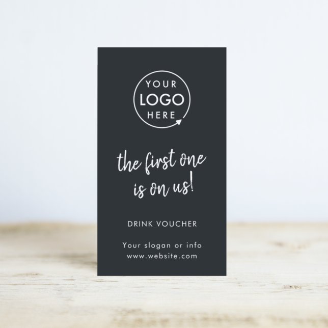 Visite Bon de boisson | Carte d'évènement Black (Sleek black company branded drinks vouchers for small business events & corporate launch parties.)