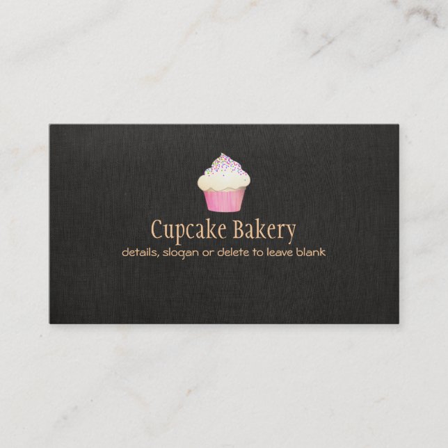 Visite Boulangerie Cupcake Faux Linge noir Carte de visit (Devant)