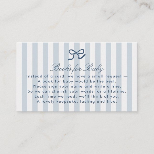 Visite Bow bleu & Stripes Livres pour bébé Carte de boîti (Devant)