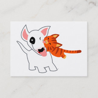 Visite Bull-terrier de bande dessinée et carte du chaton