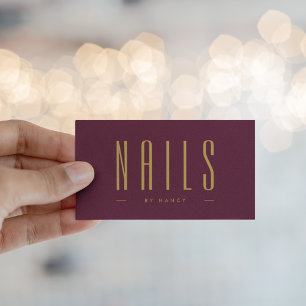 Visite Burgundy Et Gold Nail Artiste Simple Carte de visi