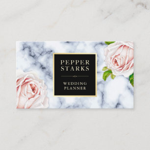 Visite Cadre en or floral sur Marbre blanc Carte de visi